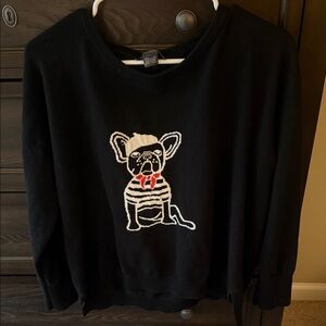 French Connection Black Cotton Sweater with Bulldog Design